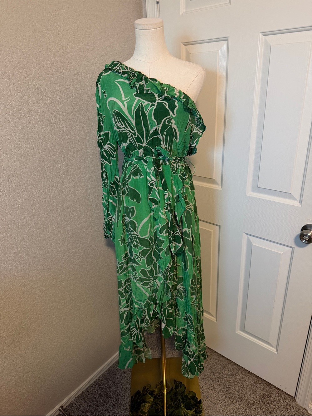 Farm Rio x Anthropologie Printed One-Shoulder Ruffle Dress Size L – Good - Picture 2 of 5